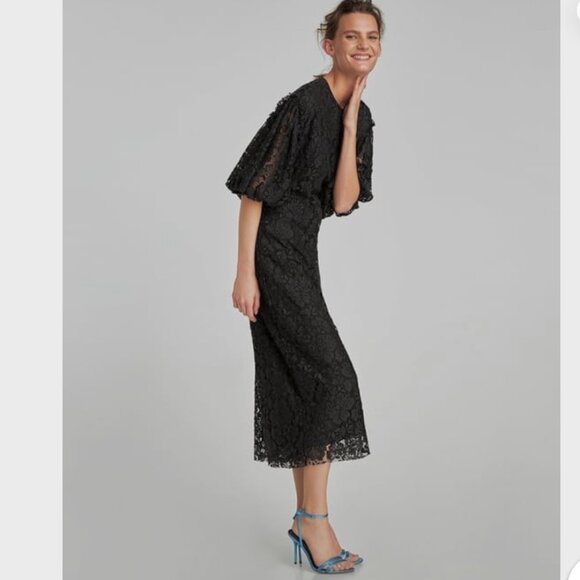 Zara Midi Guipure Lace 3/4 Voluminous Sleeve Jumpsuit - Picture 4 of 11